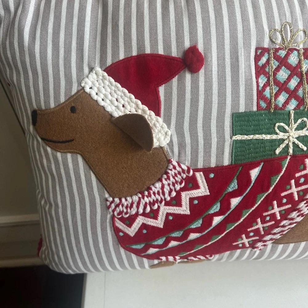 Christmas Dachshund Holiday Pillow - Red and Brown